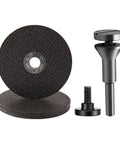Six Piece Cut Off Wheel Set For Die Grinder With One Quarter Inch Stem Mandrel, metal cutting discs shown with mandrel.