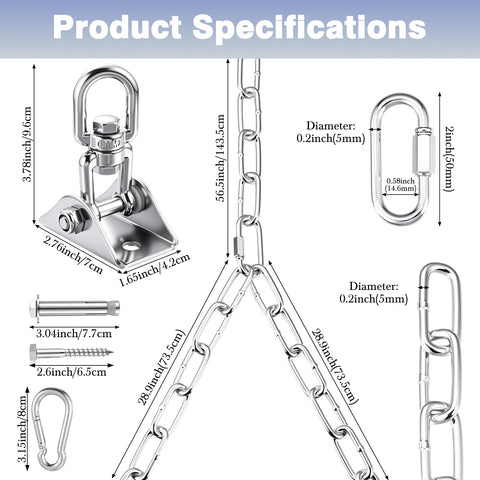 Specifications of Heavy Duty Porch Swing Hanging Kit With Y Chain And 360 Degree Swivel Hangers 1500 Lb Capacity