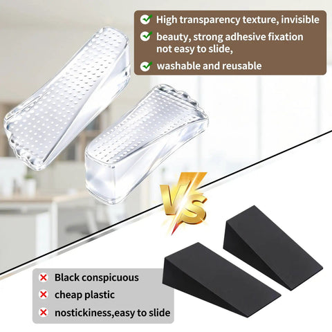 Comparison between Two Pack Clear Silicone Door Stoppers Set for Floor or Wall Use and black door wedges