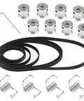 All In One Timing Belt And Pulley Kit For 3D Printers GT2 Compatible with belts, pulleys, springs, and wrench visible.