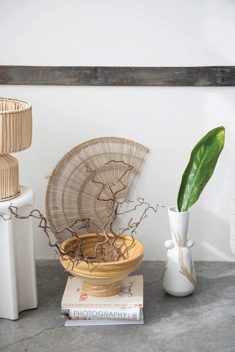 Hand Woven Banana Leaf Table Lamp With Natural Banana Fiber Shade And Iron Base Brings Warm Natural Texture To Any Neutral Decor Perfect On Nightstands Dressers Or Side Tables Measures 14.25 Inches High And 12 Inches Diameter Uses One 40 Watt Bulb