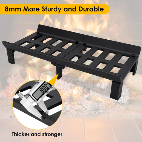 Heavy Duty 20 Inch Fireplace Grate For Wood Stoves And Fireplaces, Wrought Iron Log Holder with detachable legs in use
