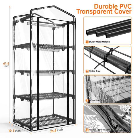 Indoor Greenhouse With Grow Light Four Tier Full Spectrum 20W Lights With Timer Compact Seed Starting Tent For Indoor Plants Seed Tray Rack 27.2 x 19.9 x 61.8 Inches
