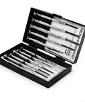 Compact 11 Piece Precision Screwdriver Set For Watch, Eyeglasses, And Electronics Repair displayed in open black case.