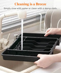 Slick Expandable Silverware Drawer Organizer With Adjustable Dividers For No Sweat Kitchen Storage And Quick Grab Cutlery Access Pretty Darn Spacious Layout Built To Last being rinsed under a faucet.