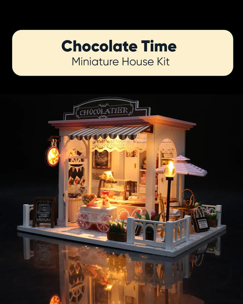 Chill DIY Dollhouse Kit For Beginners And Adults, Build Your Own Chocolate Shop Miniature House With Realistic Details