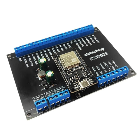 DIN Rail ESP32 Dev Kit V1 30 Pin Expansion Board Transparent Housing With Multi Voltage Input And Full Pin And LED Terminals Great For Smart Home DIY Projects And Easy DIN Rail Mounting, angled top view