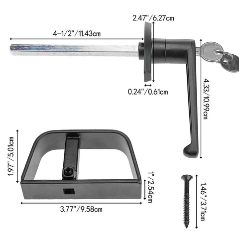 Heavy Duty Shed Door Latch L-Handle Lock Kit with 2 Keys, 4 1/2 Inch Stem, Chrome Plated Zinc Alloy with Black Powder Coat Finish