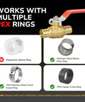 KAINGA 3/4 in brass PEX ball valve with red lever; shown with PEX rings; 2-pack