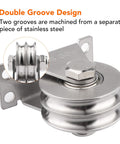 Two Pack 48Mm Double Groove Pulley Wheel Set For Wall Mount Cable Systems 304 Stainless Steel With Quiet Duplex Bearings Rust Resistant