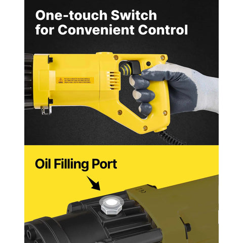 Happybuy Electric Hydraulic Rebar Cutter one-touch switch and oil filling port, designed for easy control and maintenance.