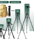 Four tripods of varying heights with a backpack, spotlighting the 74 Inch Binocular Tripod With Adapter For Spotting Scope Monocular Telescope.