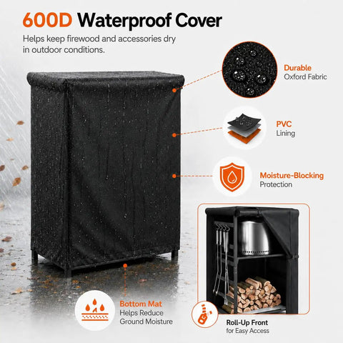 Fire Pit Storage Station For Solo Stove And Other Fire Pits With Heavy Duty Steel Frame And Waterproof Cover, log storage view