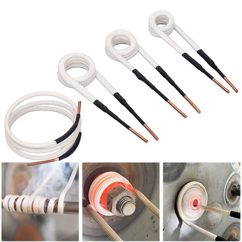 Heavy Duty Four Piece Induction Heater Coil Kit With 3 Mm Brass Cores, featuring flexible coils for automotive rust removal.