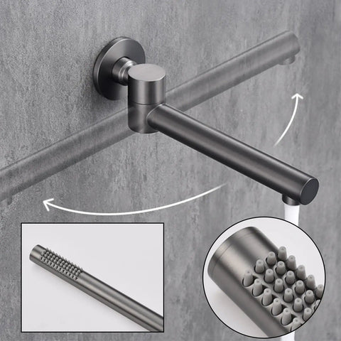 CUTPOIY Gray Shower System with Handheld Wall-Mounted Shower Faucet Set showcasing rotating faucet detail.