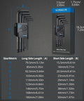 Ultra Durable 9 Piece Allen Wrench Set 1.5 To 10 Mm Hex Keys with visible size chart and packaging display