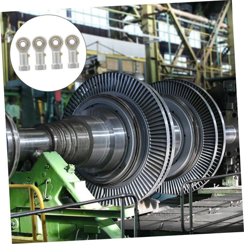 Heavy Duty Threaded Rod End Bearings 4 Pack With Bulletproof Spherical Plain Design For Plug And Play Mechanical Linkages and close-up view in factory setting.