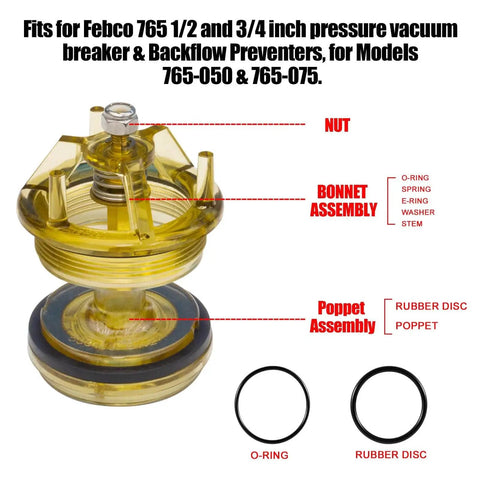 Heavy Duty One Inch And One Quarter Inch Backflow Preventer Repair Kit For 765-1 Bonnet And Poppet 905-212 Seals OEM-Grade