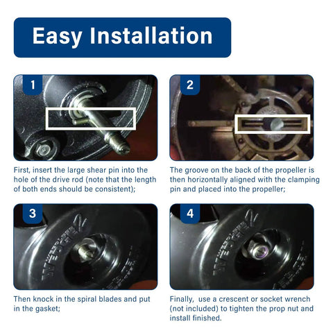 Easy installation steps for Prop Nut Kit E MKP34 Replacement Compatible With MKP33 MKP38 for trolling motors.