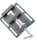 Duokon Heavy Duty Cast Iron Drill Press Vise, 4 Inch Jaw Opening For Milling Machine, viewed from above showing jaws and screw mechanism.