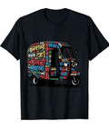 Dope Indian Auto Rickshaw Typography Tee Shirt For Men And Women Fresh Asian Fun Ride Gear Gift For Drivers Graduates And Vintage Style Casual Comfort Wear on black fabric.