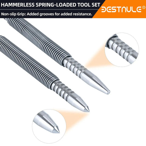 All-In-One 4 Piece Nail Setter Kit with dual head nail setter and center punch close-up, spring-loaded design.