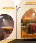 LED Torchiere Floor Lamp With Adjustable Reading Light For Bedroom And Living Room, Matte Black Standing Lamp in various settings