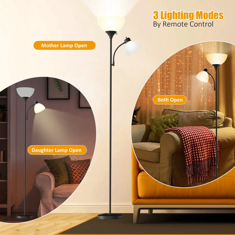 LED Torchiere Floor Lamp With Adjustable Reading Light For Bedroom And Living Room, Matte Black Standing Lamp in various settings