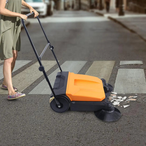 Heavy Duty 26 Inch Walk Behind Floor Sweeper With Foldable Handle And Sturdy Nylon Brushes For Durable Home Garage Cleaning Use No Electricity Needed Easy Maneuver Sweep