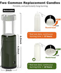 Compact Real Candle Lantern For Camping And Emergency Lighting, 15 Hour Burn Time, Portable Green Lantern dimensions and candles