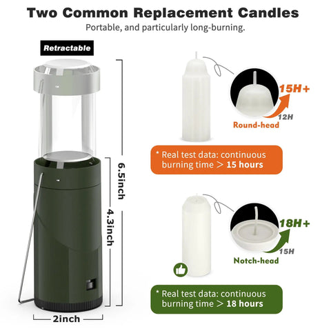 Compact Real Candle Lantern For Camping And Emergency Lighting, 15 Hour Burn Time, Portable Green Lantern dimensions and candles