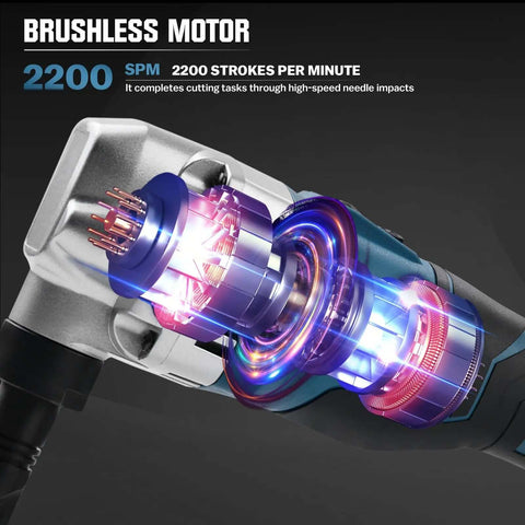 Close-up of Cordless Nibbler 18V 3 Speed Adjustable 16 Gauge Sheet Metal Cutter With Brushless Motor Up To 2400RPM