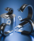 50 Pack Half Inch Cable Clamps 304 Stainless Steel Insulated Hose Clamp with Rubber Cushioned Grip on Display