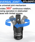 11 Piece Impact Socket Adapter And Swivel Socket Set In Chrome Moly Steel showing 1/2-inch size with 360° swivel rotation.