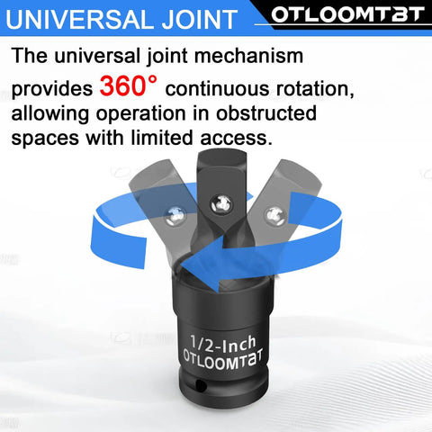 11 Piece Impact Socket Adapter And Swivel Socket Set In Chrome Moly Steel showing 1/2-inch size with 360° swivel rotation.