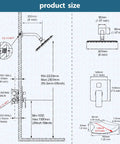Diagram of Brushed Nickel Tub And Shower Faucet Set With 8 Inch Rain Shower Head Waterfall Tub Spout Wall Mounted Rough In Valve