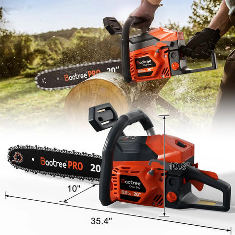 Pro Grade 62cc Gas Chainsaw 20 Inch With 2 Cycle Engine Anti Vibration Quick Start Technology For Tree Cutting Firewood And Logging