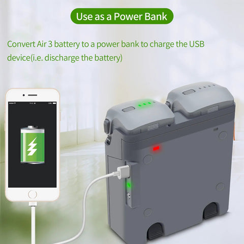 Two-Way Drone Charger Hub for DJI Air 3S and Air 3 Batteries, Fast Charge and Storage Mode, connected as power bank
