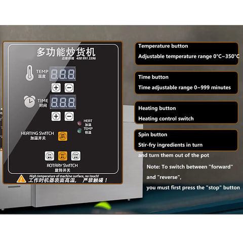 Control panel of Pro Grade Electric Coffee Roaster Machine holding a hella big 4000G volume with adjustable temperature and timer settings.