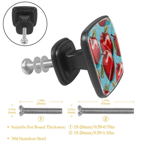 Red Fruit Glass Cabinet Knobs Set Of Four Featuring Bold Square Shapes And Smooth Edges Ideal For Kitchen Drawers And Dressers with stainless steel screw.