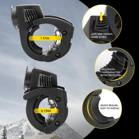 Universal Quick Release Shovel Holder Mount With Lock for 0.79 to 1.97 Inch Tool Handles showing anti-skid design