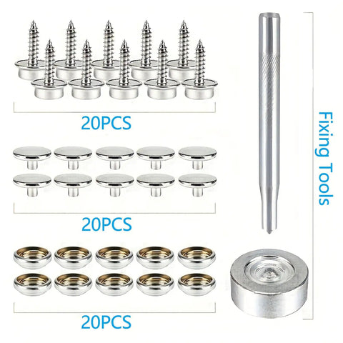 Marine Grade 60 Piece Three Eighths Inch Metal Snap Button Kit With Tools For Boat Covers Awnings And Upholstery