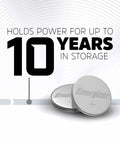 Dead Set Reliable 1216 Lithium Coin Cell Battery Single Pack placed on a background displaying 10 years power retention.
