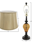 Set Of 2 LED Table Lamps With Amber Glass And Dark Bronze Metal Finish, lamp base and shade dimensions detailed view