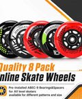 8 Pack Inline Skate Wheels Set With 72mm 76mm And 80mm Options, ABEC9 Bearings, 85A Durometer PU, Includes Bearings And Spacers