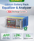 Battery Balancer 15A 24S Passive Equalizer With Pulse Discharge And Charge shown with digital display and blue casing