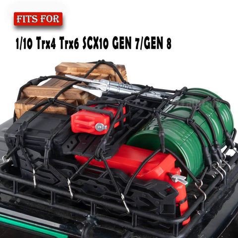 RC Crawler Roof Decoration Kit For One Tenth Scale TRX Four TRX Six SCX Ten Gen Seven And Eight with net, shovel, drum