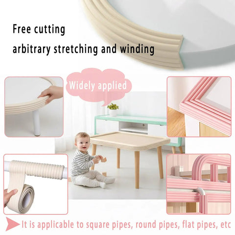 Keep The Kiddos Locked And Loaded With These Tough As Nails Baby Proof Corner Guards And Six Point Five Foot Self Adhesive Edge Protectors Made From Squishy High Density Nr Foam To Shield Sharp Couch Edges In Cool Black, shown applied to various furniture angles.