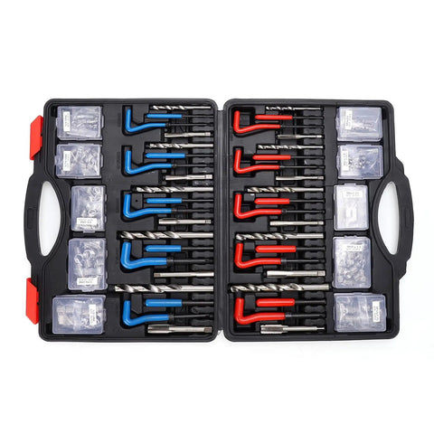Open Helicoid Thread Repair Kit Pro Grade 261-Piece Set with 220 inserts, tools, and storage box for M5-M12 SAE sizes.