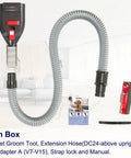 Dog Hair Vacuum Attachment For Vacuum Cleaners Pet Grooming Tool With Extension Hose And Adapter shown with accessories